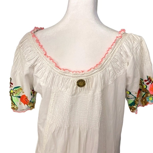 Las Noches IBIZA by Eric & Jack Womens Cream Floral Peasant Tunic Dress Medium - Picture 9 of 12